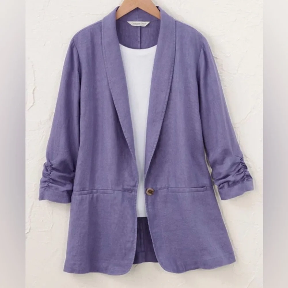 COLDWATER CREEK Lavender Ruched Linen Blazer Jacket Size 18W - Picture 1 of 12